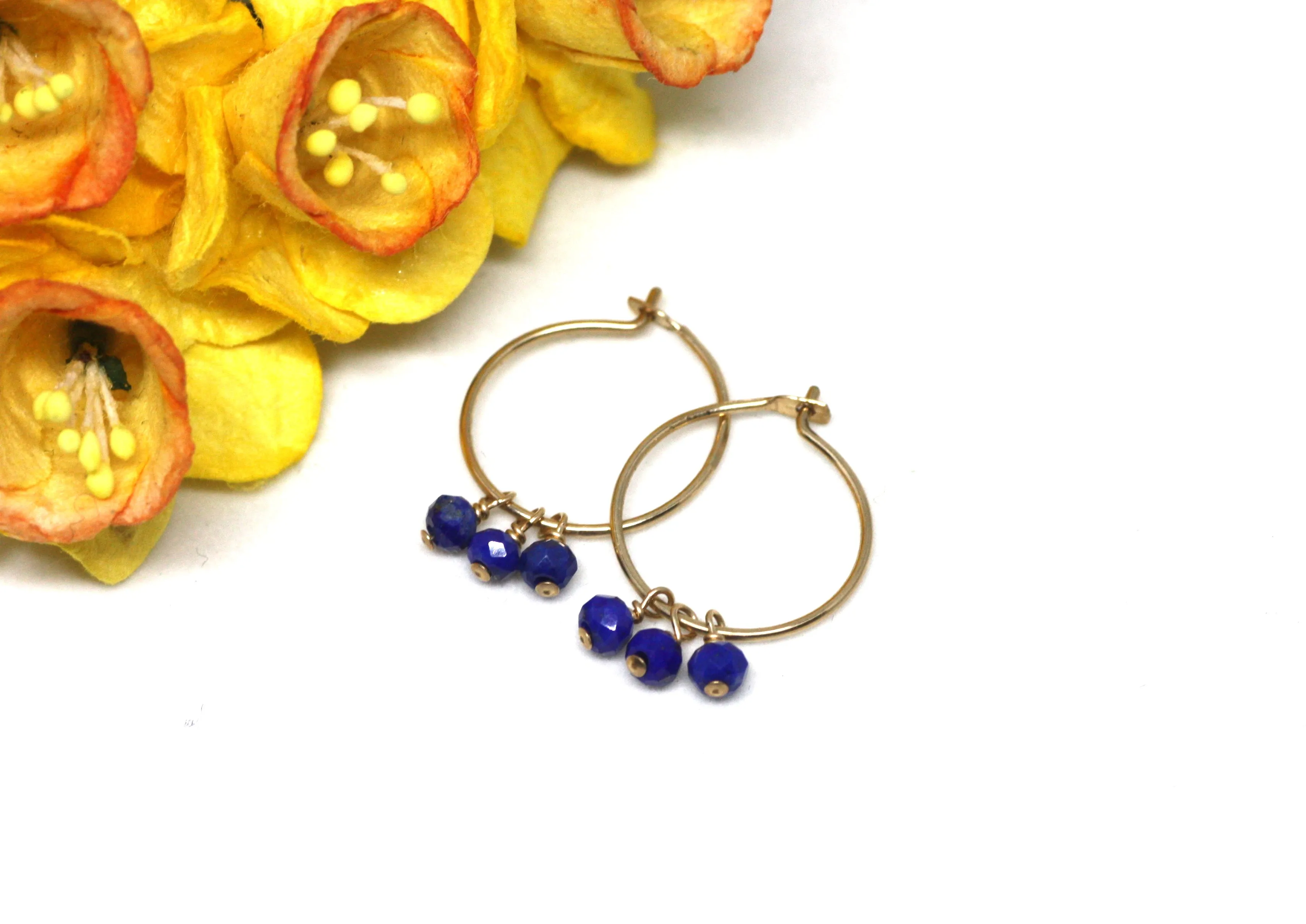 Lapis Lazuli Small Hoop Earrings in Gold