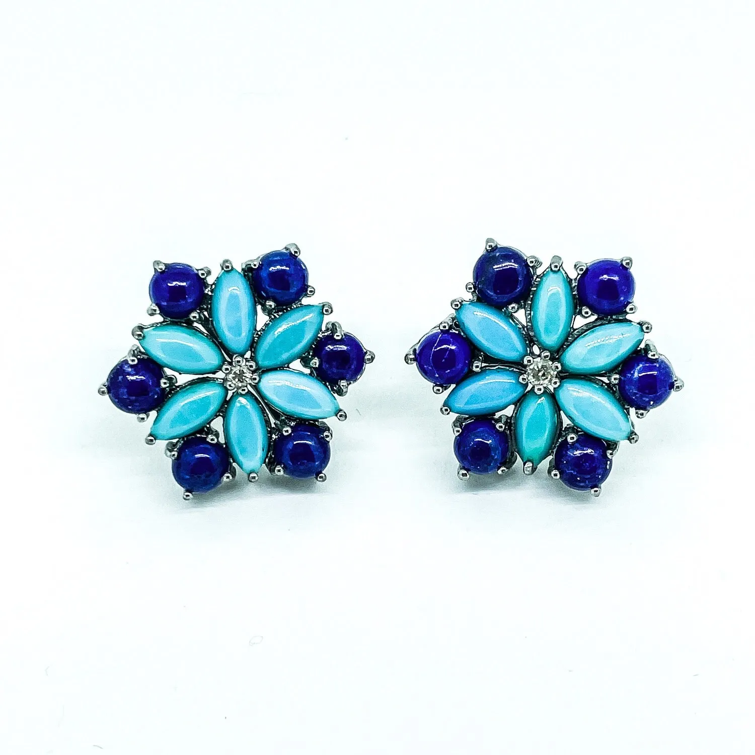 Lapis Lazuli ,Turquoise and diamond Earrings