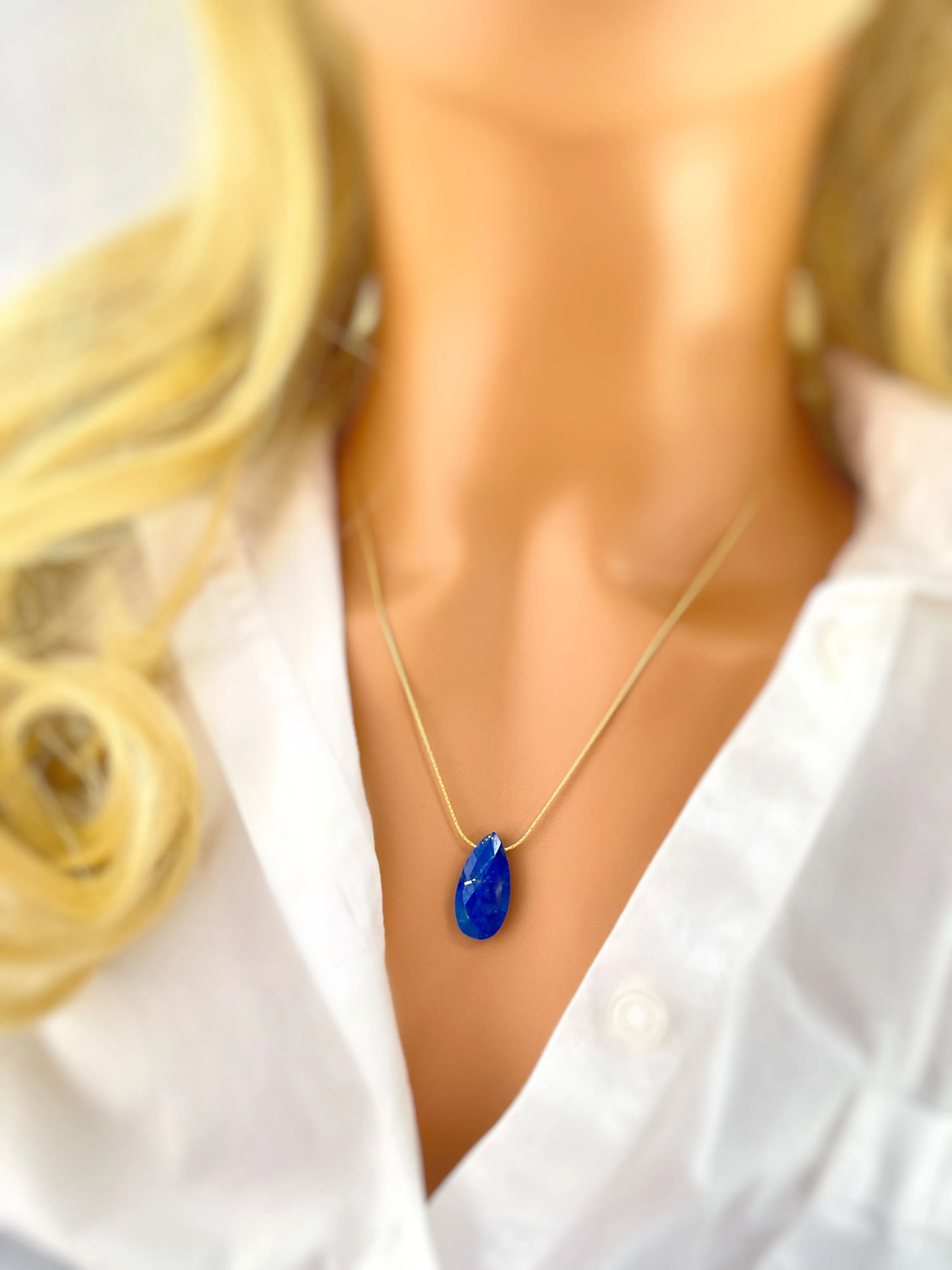 Lapis Necklace Gemstone Solitaire Necklace