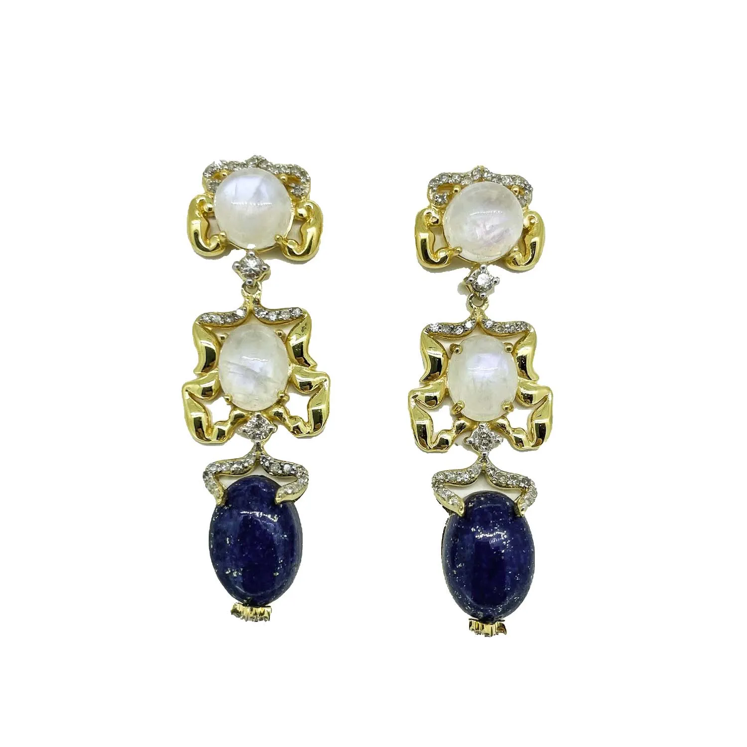 Lapiz Lazuli , Moonstone and diamond Earrings