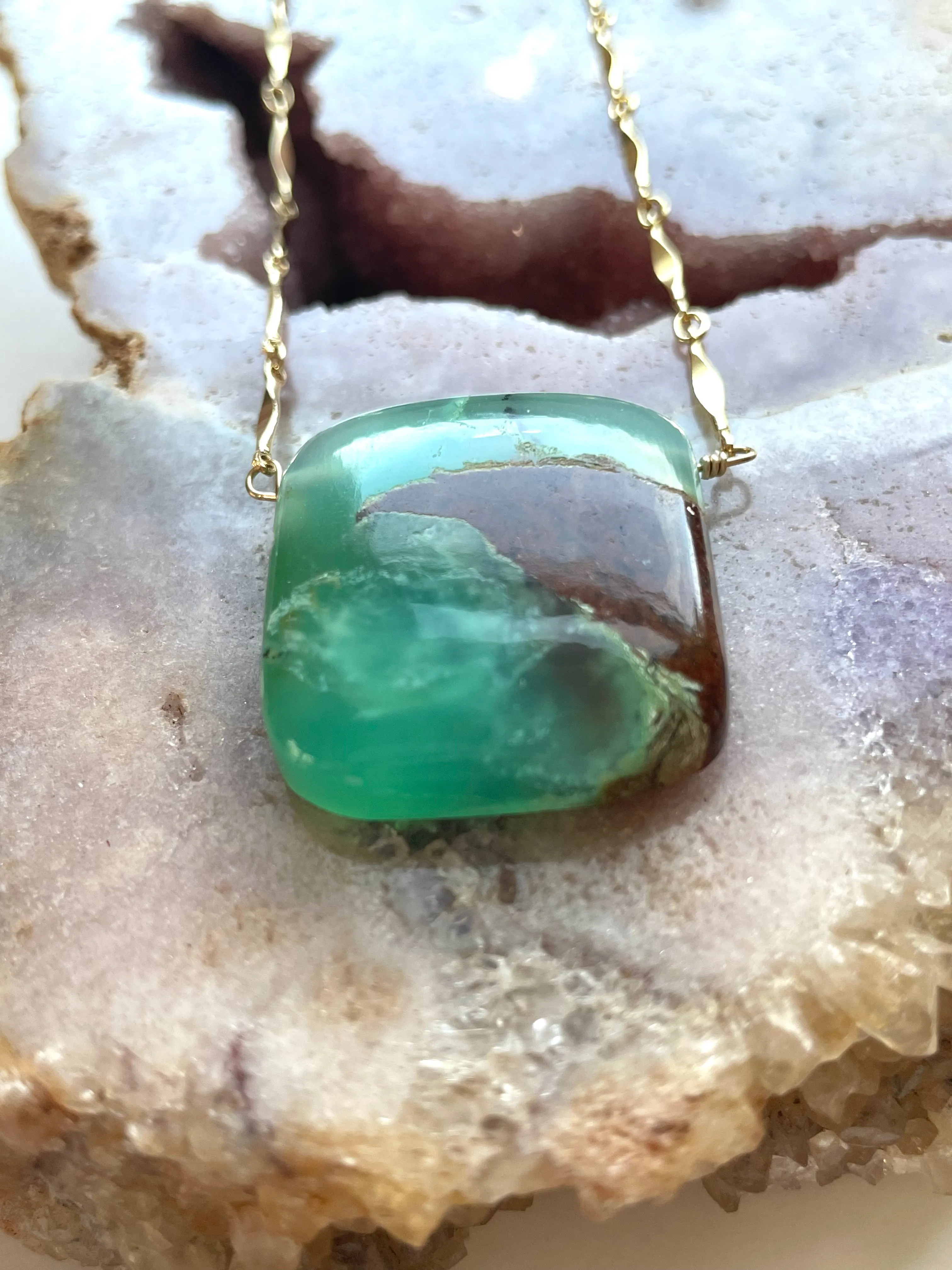 Large chrysoprase Statement Necklace on 14Kt Gold Filled Chain