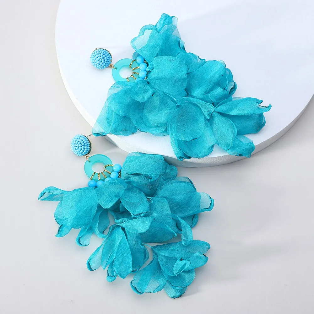 Large flower shaped hanging dangle earrings for women girls with fancy lace design