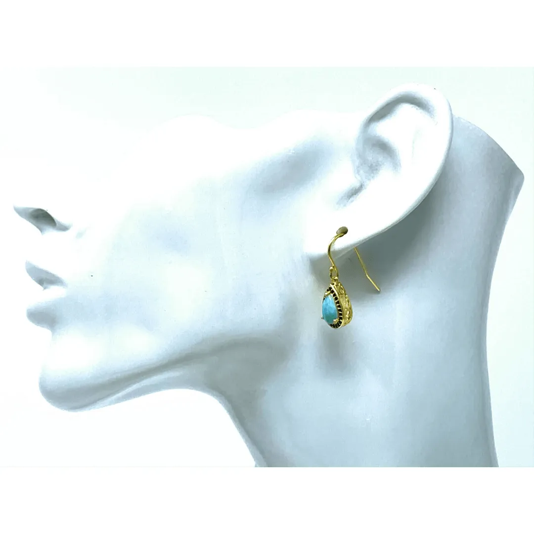 Larimar & Sapphire Teardrop Gold Plated Sterling Silver Earrings