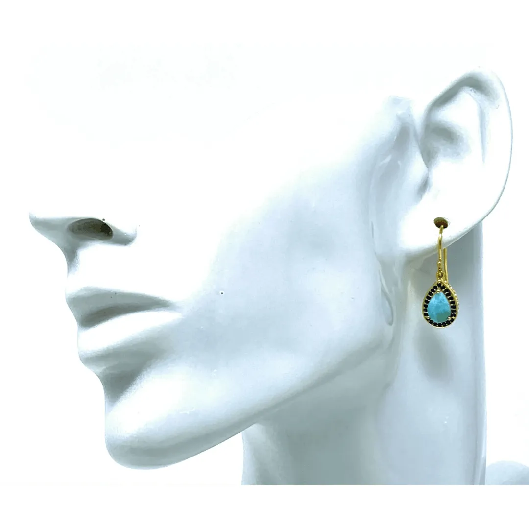 Larimar & Sapphire Teardrop Gold Plated Sterling Silver Earrings