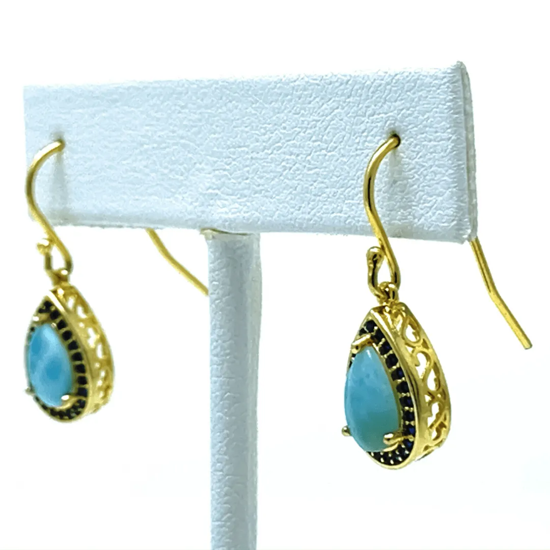 Larimar & Sapphire Teardrop Gold Plated Sterling Silver Earrings