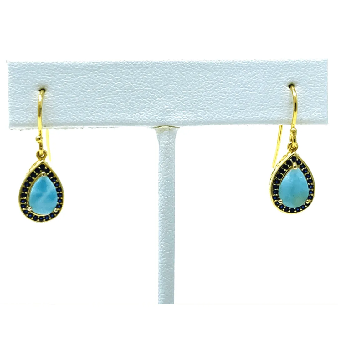 Larimar & Sapphire Teardrop Gold Plated Sterling Silver Earrings