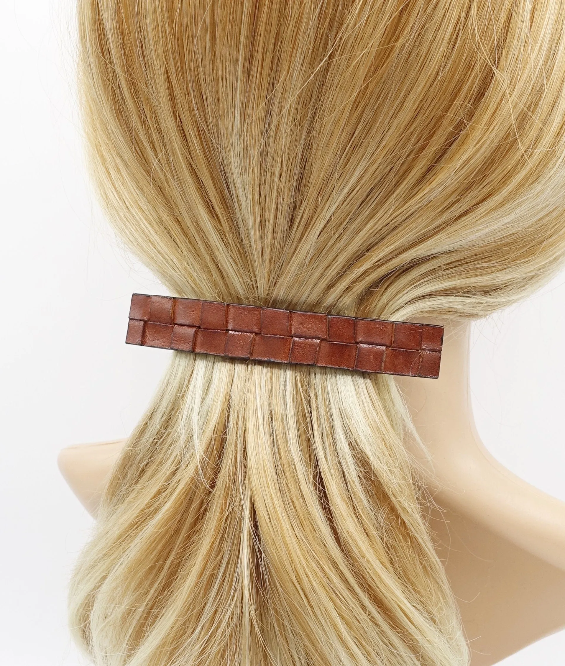 leather hair barrette, mesh leather barrette, authentic leather barrette for women