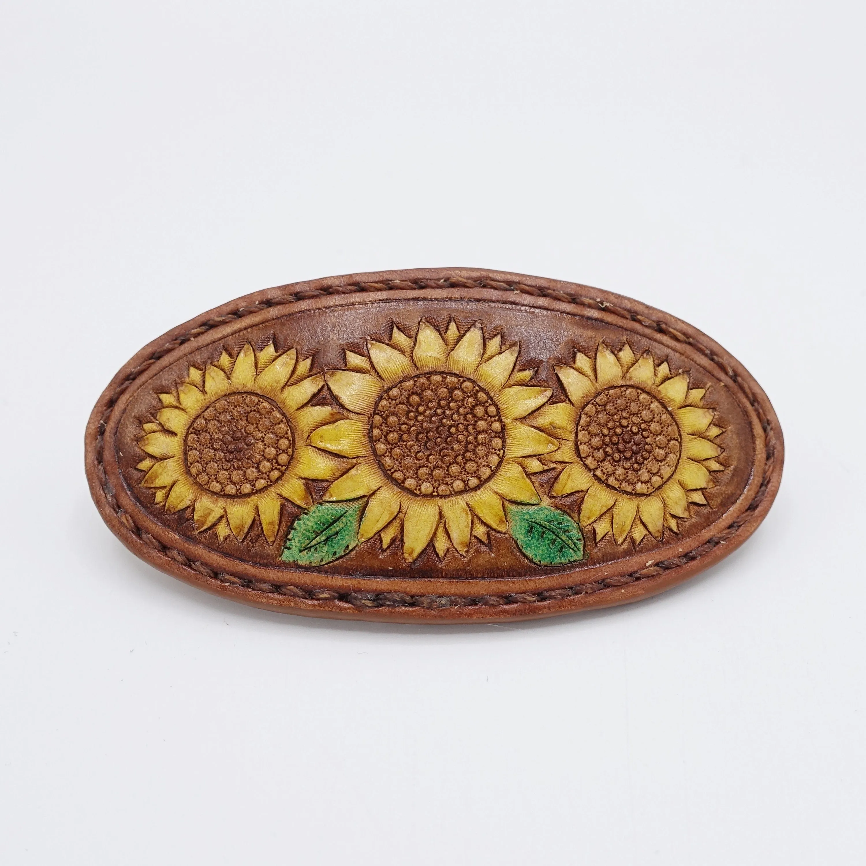 leather hair barrette, Sunflower hair barrette,handmade hair barrette for women