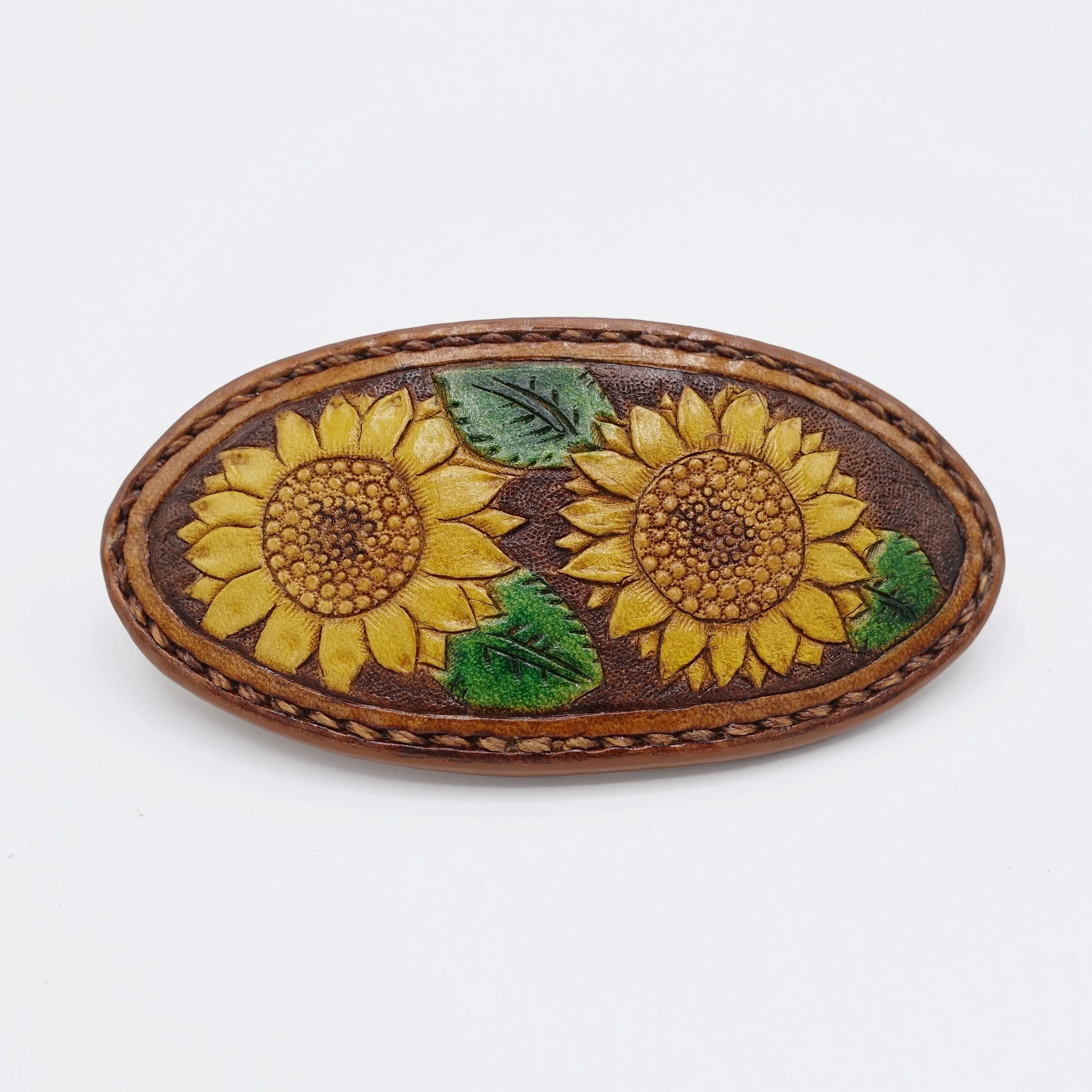 leather hair barrette, Sunflower hair barrette,handmade hair barrette for women