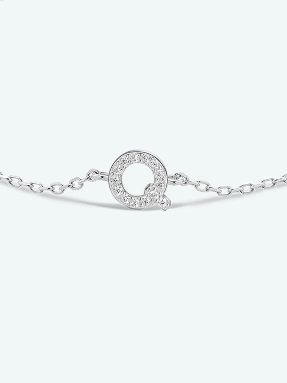 Letter Initial Bracelet, Q To U Zircon 925 Sterling Silver Bracelet