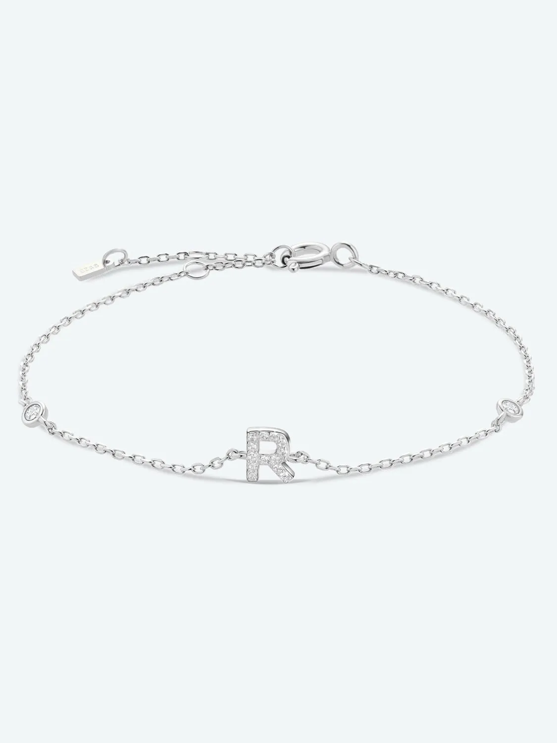 Letter Initial Bracelet, Q To U Zircon 925 Sterling Silver Bracelet