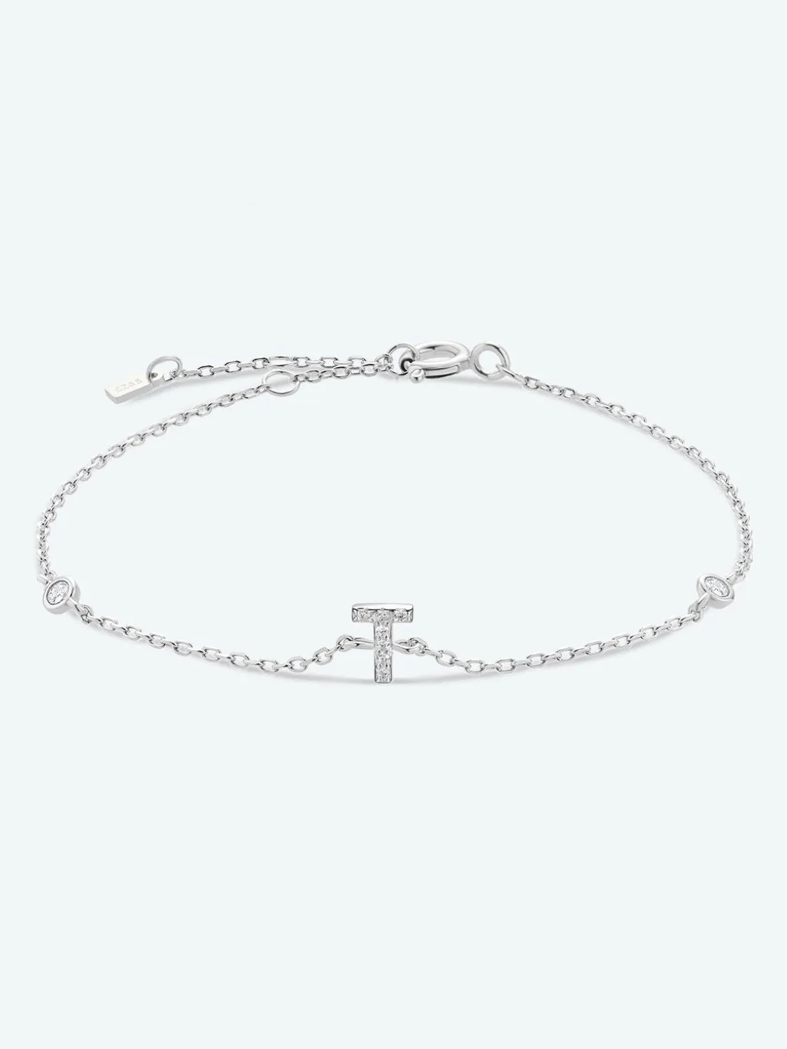 Letter Initial Bracelet, Q To U Zircon 925 Sterling Silver Bracelet