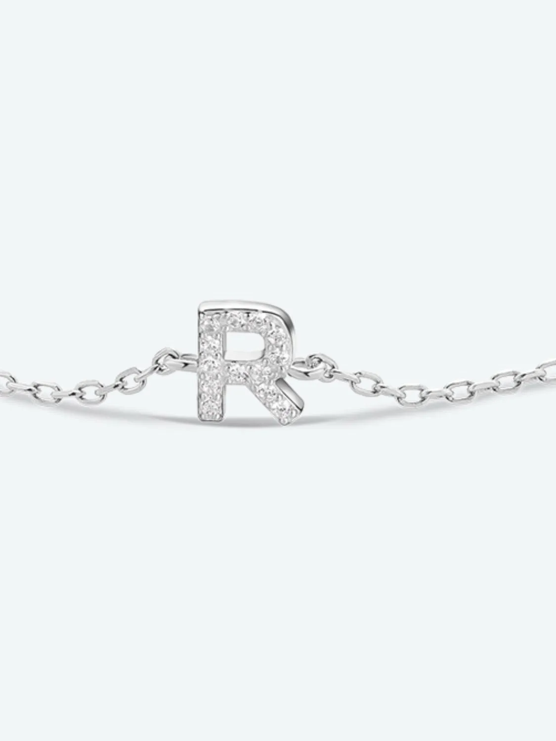 Letter Initial Bracelet, Q To U Zircon 925 Sterling Silver Bracelet