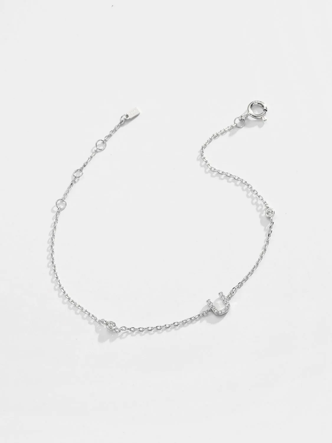 Letter Initial Bracelet, Q To U Zircon 925 Sterling Silver Bracelet