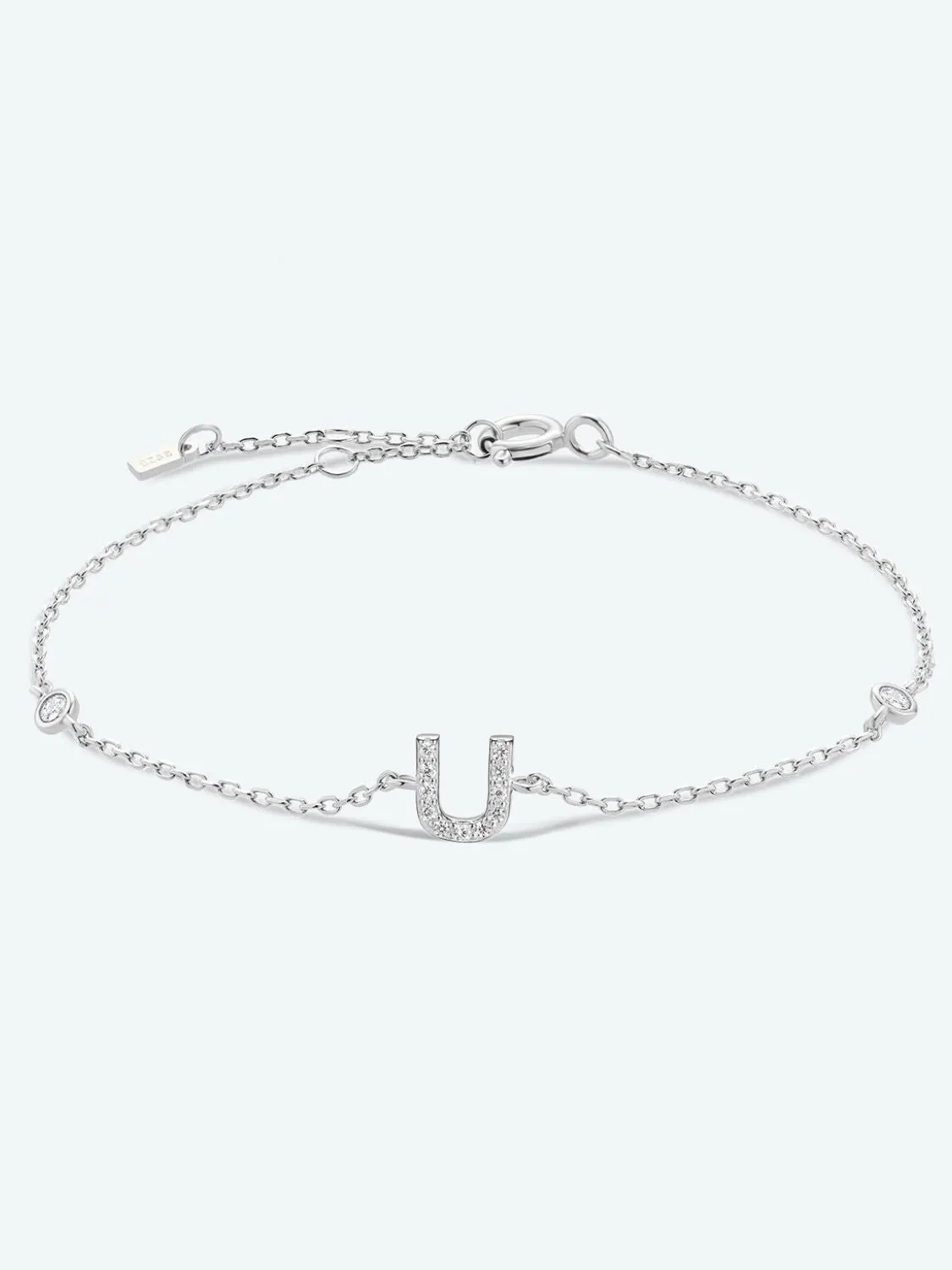 Letter Initial Bracelet, Q To U Zircon 925 Sterling Silver Bracelet