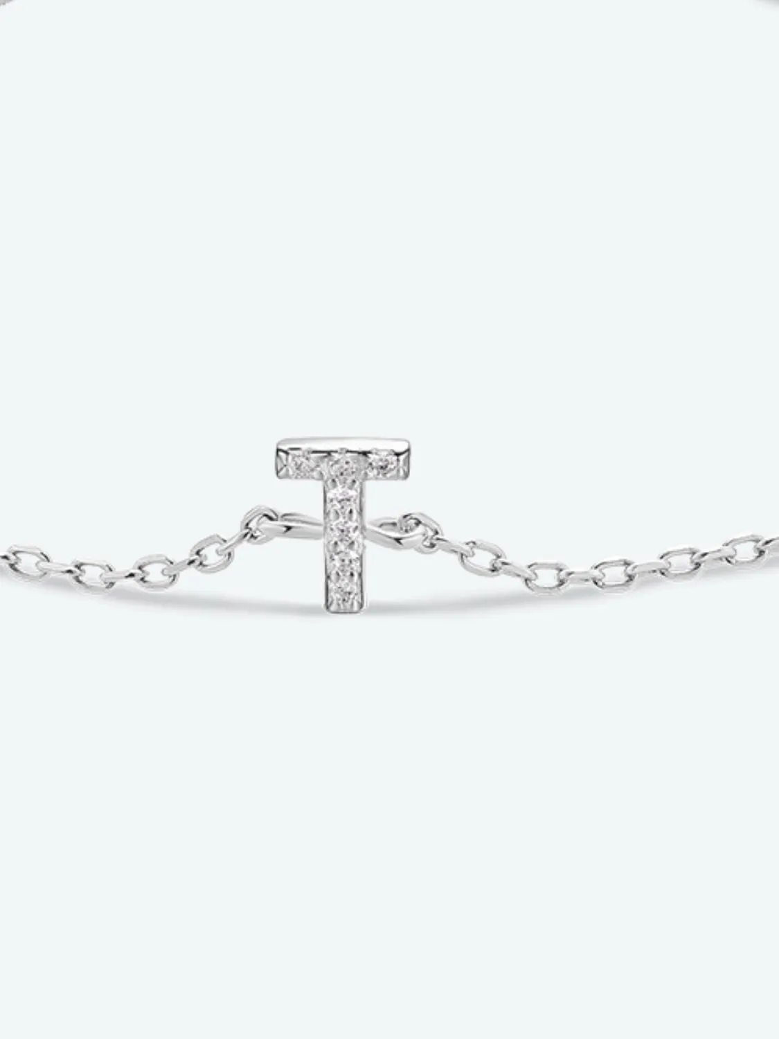 Letter Initial Bracelet, Q To U Zircon 925 Sterling Silver Bracelet