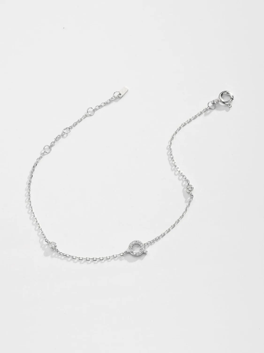 Letter Initial Bracelet, Q To U Zircon 925 Sterling Silver Bracelet