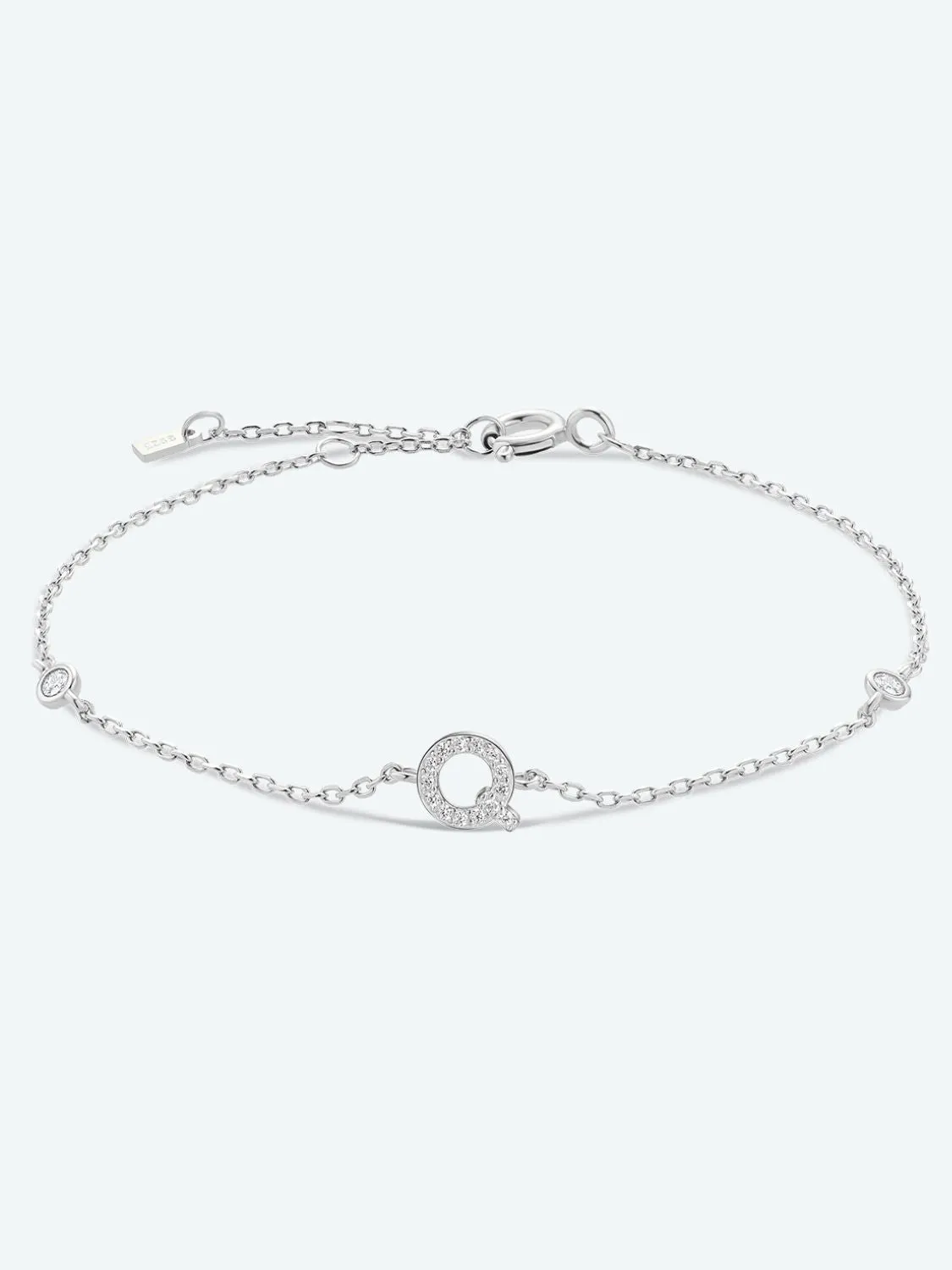 Letter Initial Bracelet, Q To U Zircon 925 Sterling Silver Bracelet