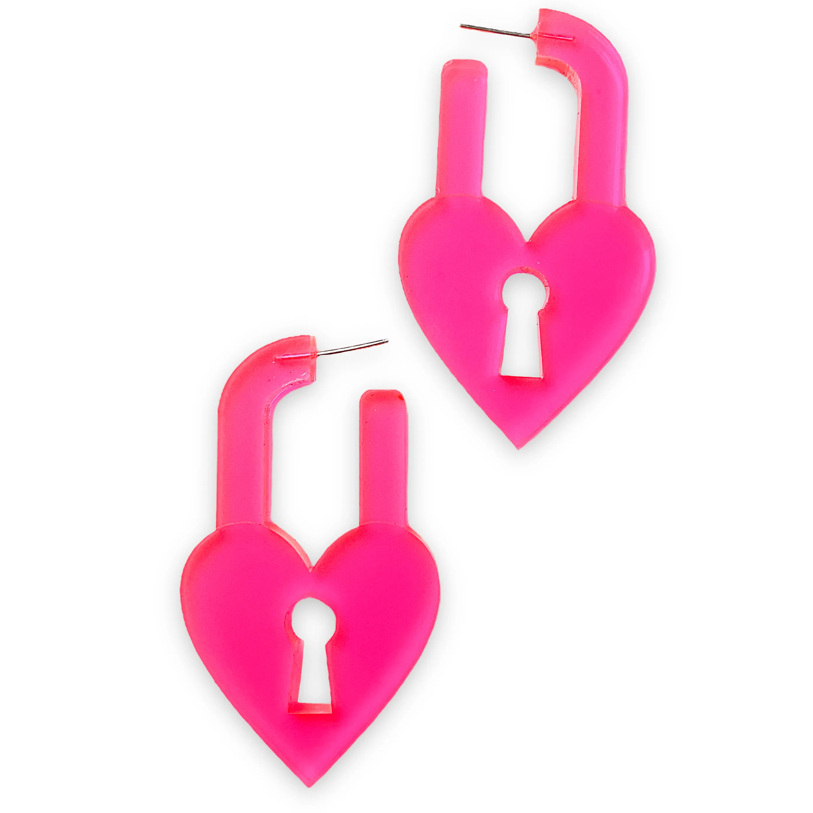 Locky In Love Chunky Earrings - Clear Pink