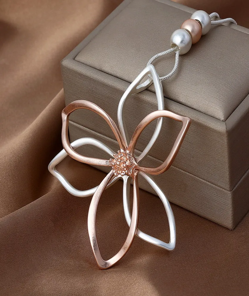 Long Sweater Necklace for Women Pendant Necklace Hollow Out Flower