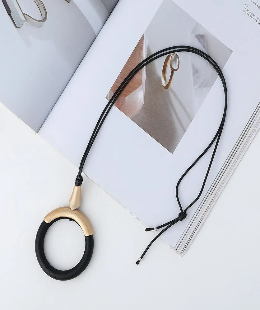 Long Sweater Necklace for Women Pendant Necklace Wooden Loop