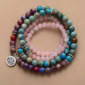 'Lotus Charm' Jasper & Rose Quartz Stretchy Bracelet