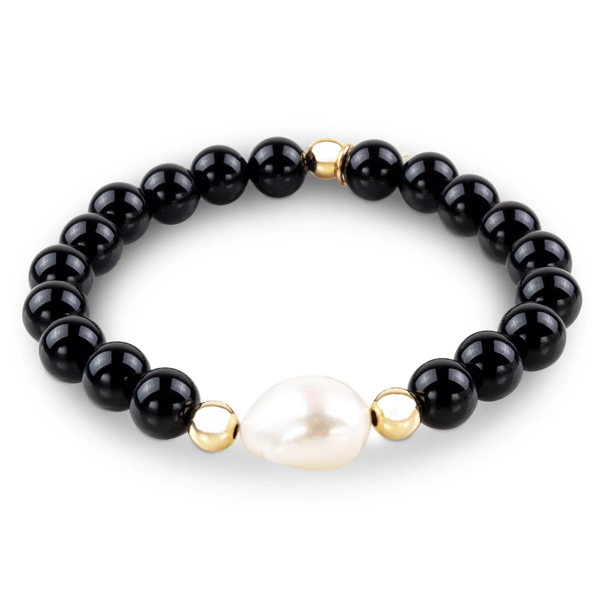 Luxury Baroque Pearl Black Onyx Gratitude Bracelet 14K Gold Filled