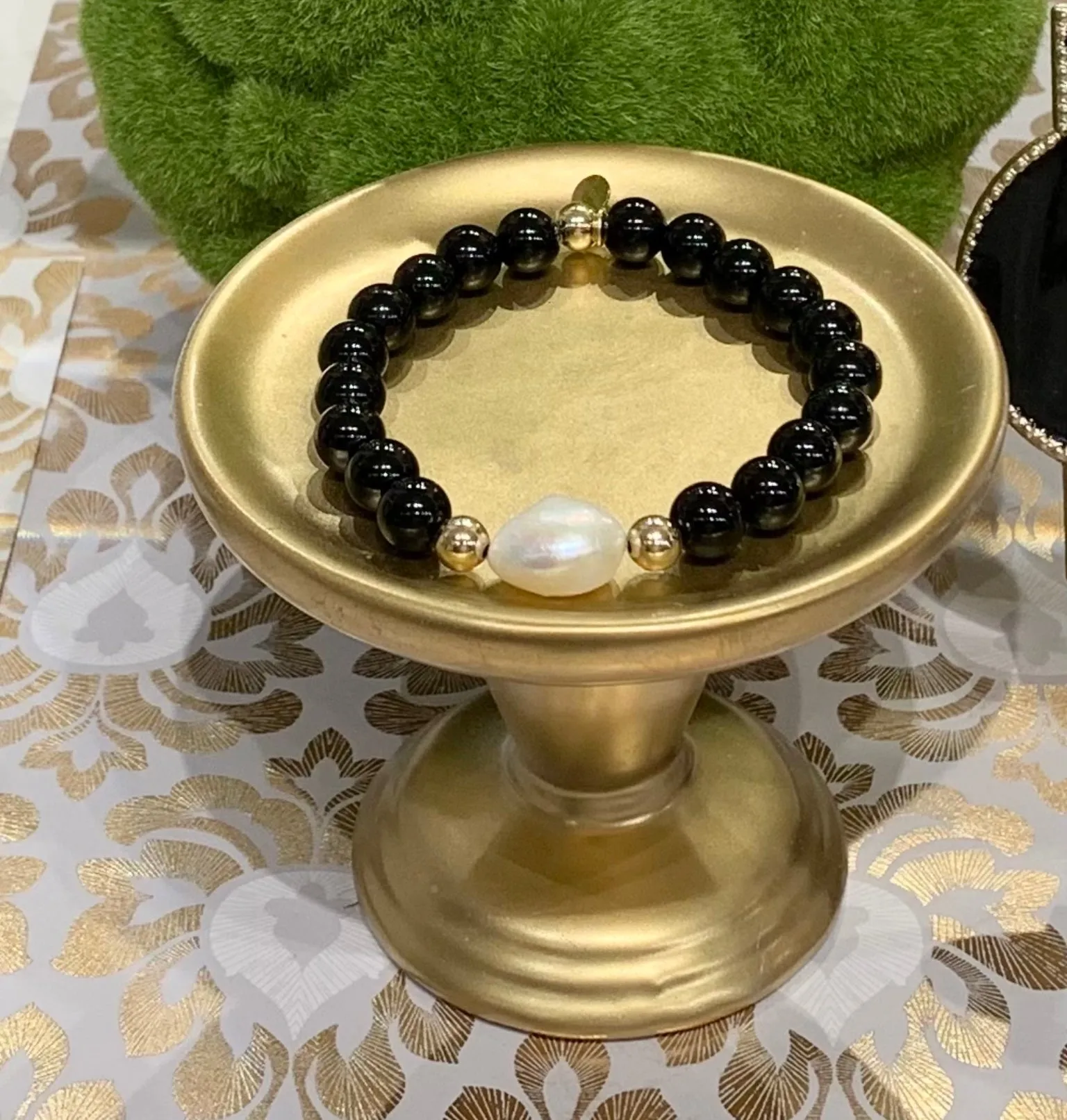 Luxury Baroque Pearl Black Onyx Gratitude Bracelet 14K Gold Filled