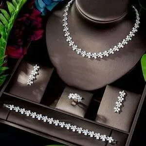 Luxury High Quality Designer AAAA  Cubic Zirconia Diamonds Leaf  4 piece Wedding Bridal Jewelry