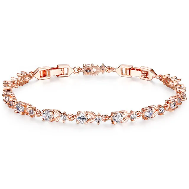 Luxury Rose Gold Color Chain with AAA Cubic Zircon Link Bracelet