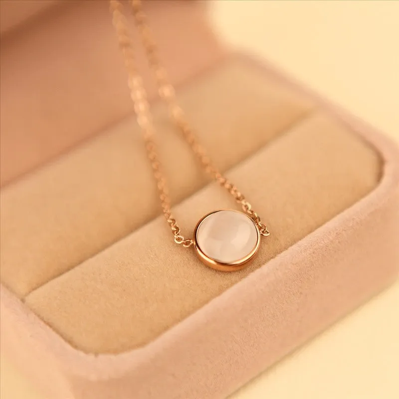 Lynx Regal Round Cat's Eye Stud Pendant in Rose Gold Chain Necklace