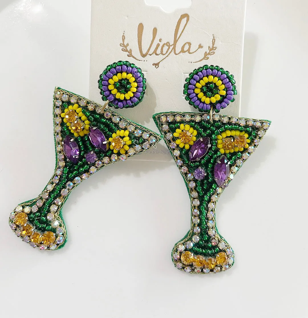 Mardi Gras Theme bead earrings, Mardi Gras Mask earrings, Fleur de Lis,