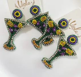 Mardi Gras Theme bead earrings, Mardi Gras Mask earrings, Fleur de Lis,