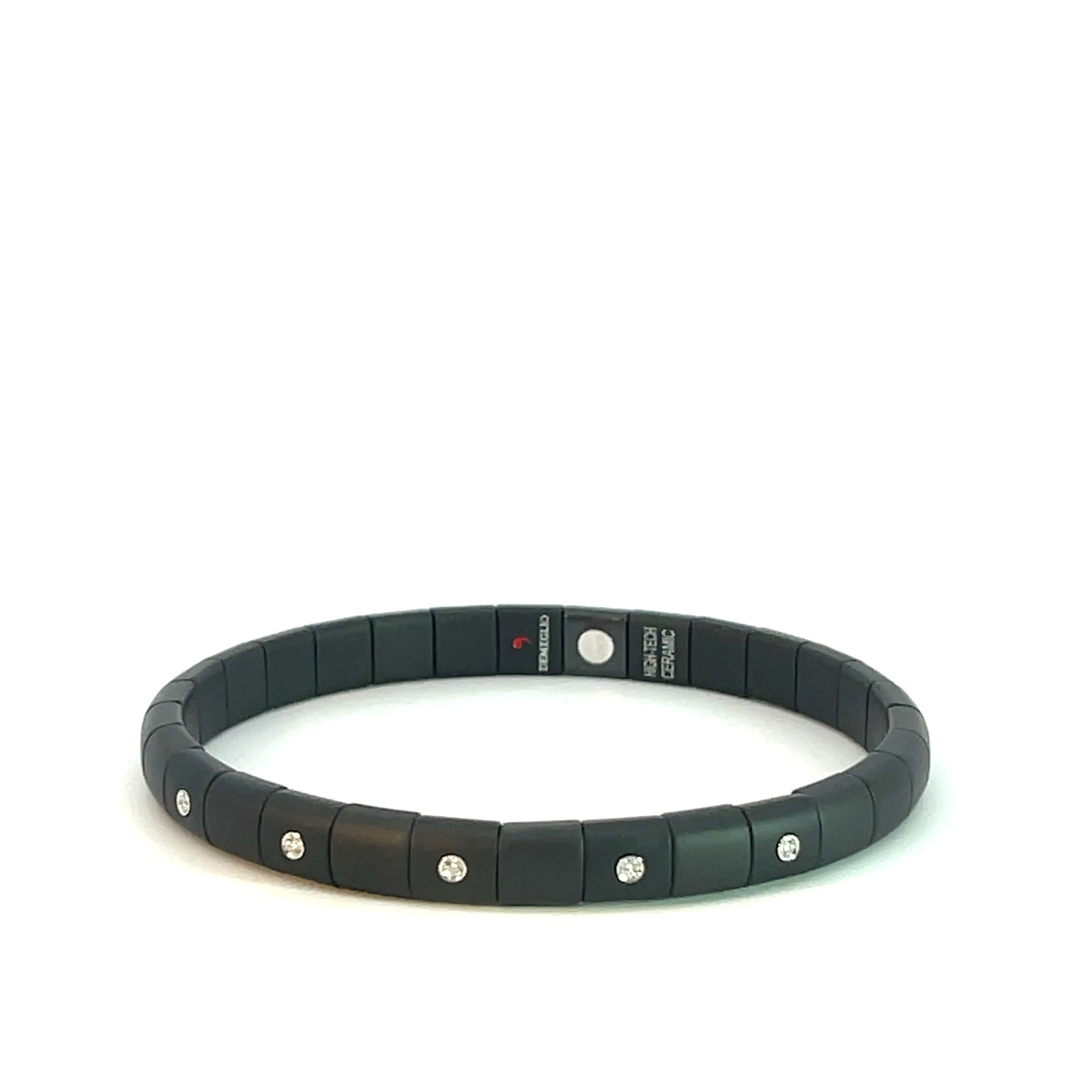 Matte Black Ceramic and Diamond Stretch Bracelet