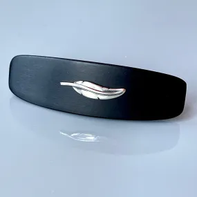 Medium Ebony Feather Barrette, Sterling Silver hair clip wooden barrette