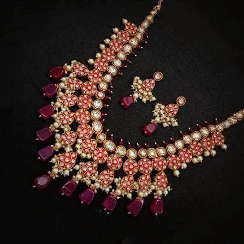 Meena Jadau Layered Rani Haar And Earring Set