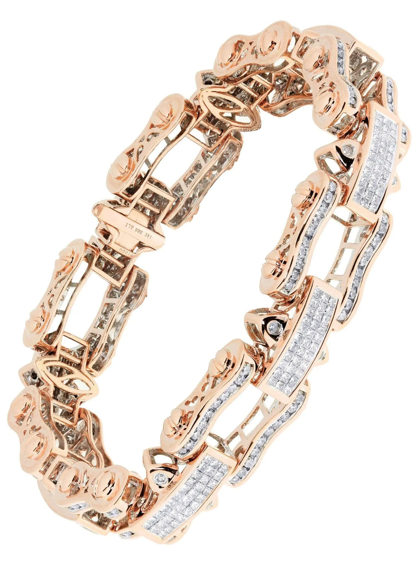 Mens Diamond Bracelet Rose Gold| 8.54 Carats| 65.73 Grams