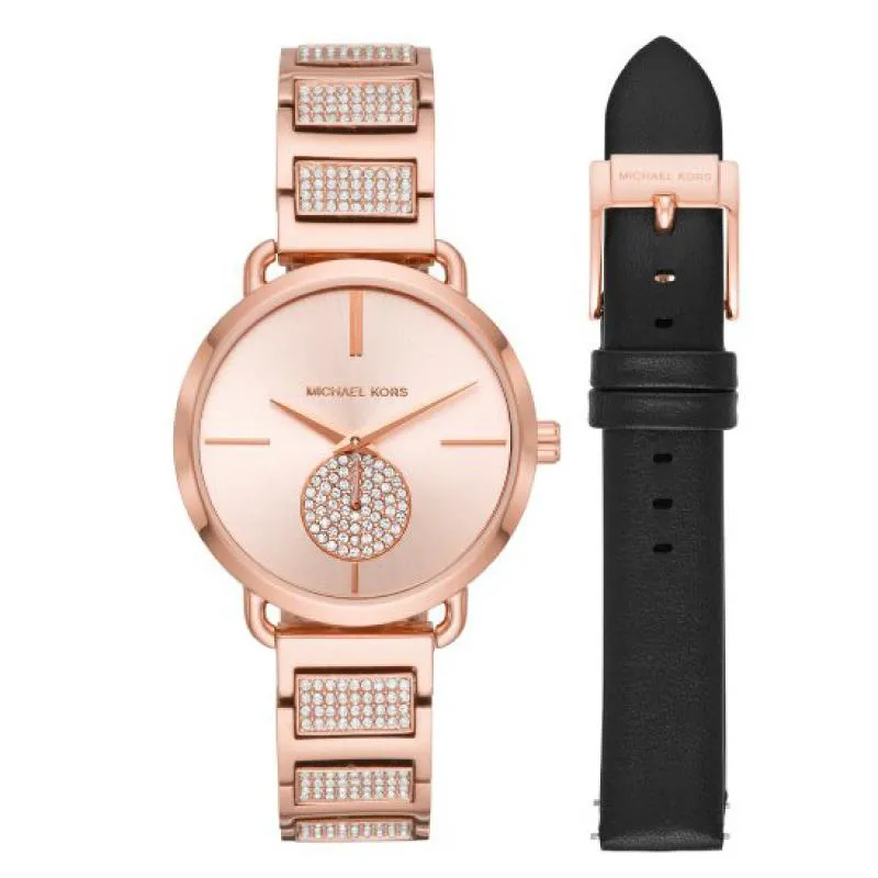 Michael Kors Ladies' Portia Rose Gold Tone Stainless Steel Watch Set MK2776