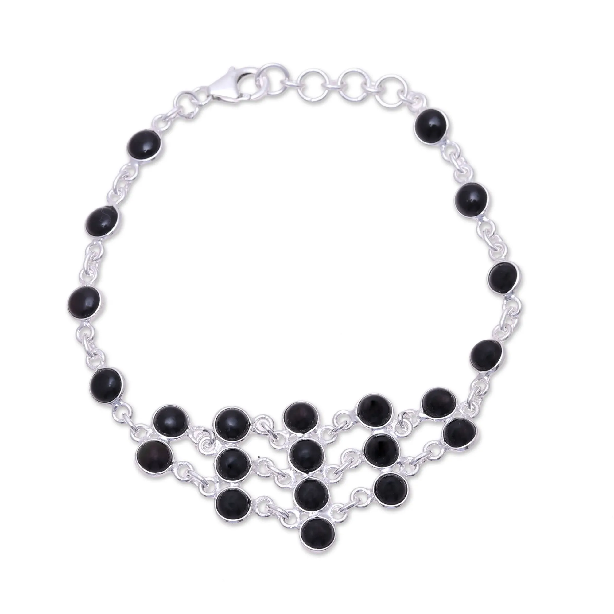 Midnight Orbs Sterling Silver and Black Onyx Midnight Orbs Link Bracelet