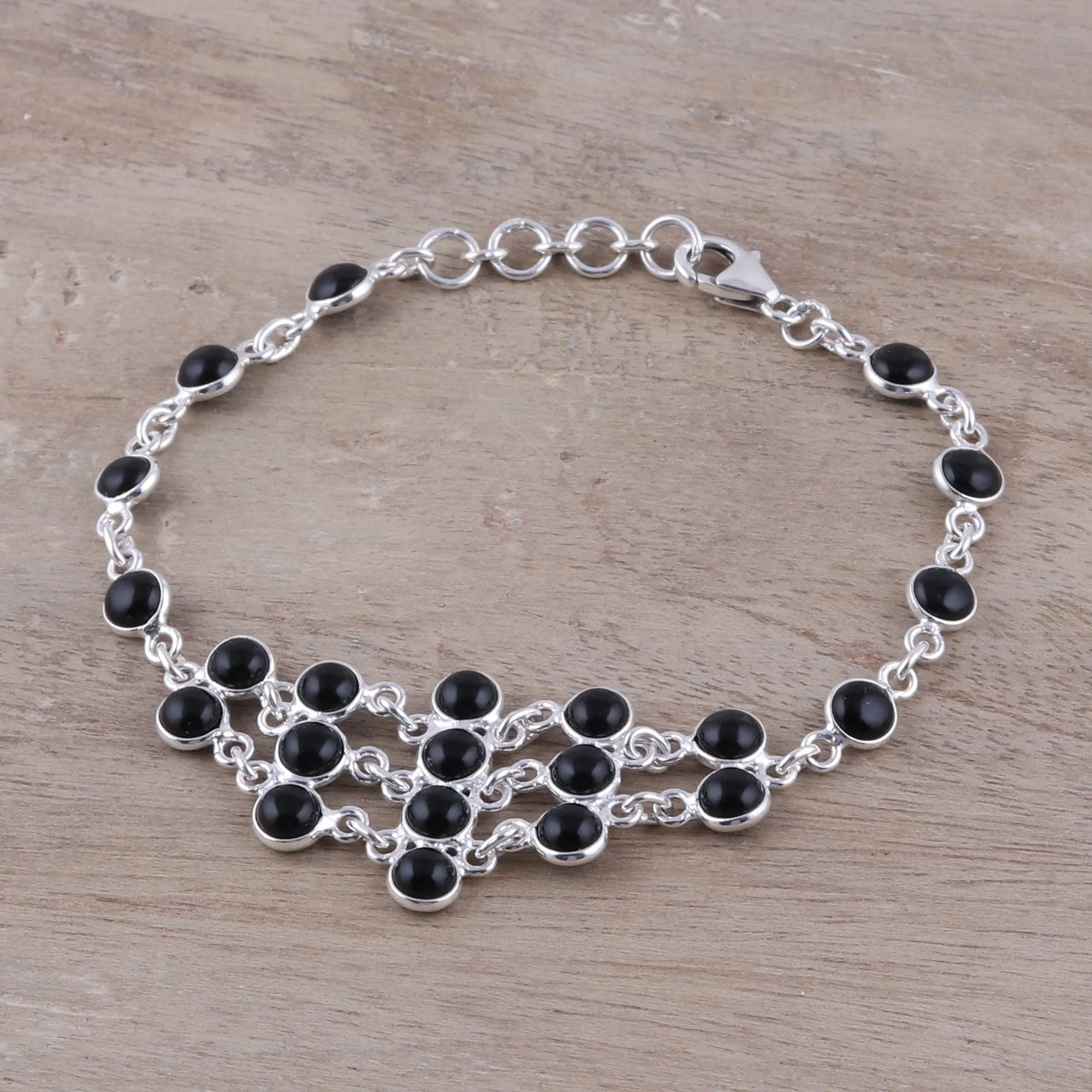 Midnight Orbs Sterling Silver and Black Onyx Midnight Orbs Link Bracelet