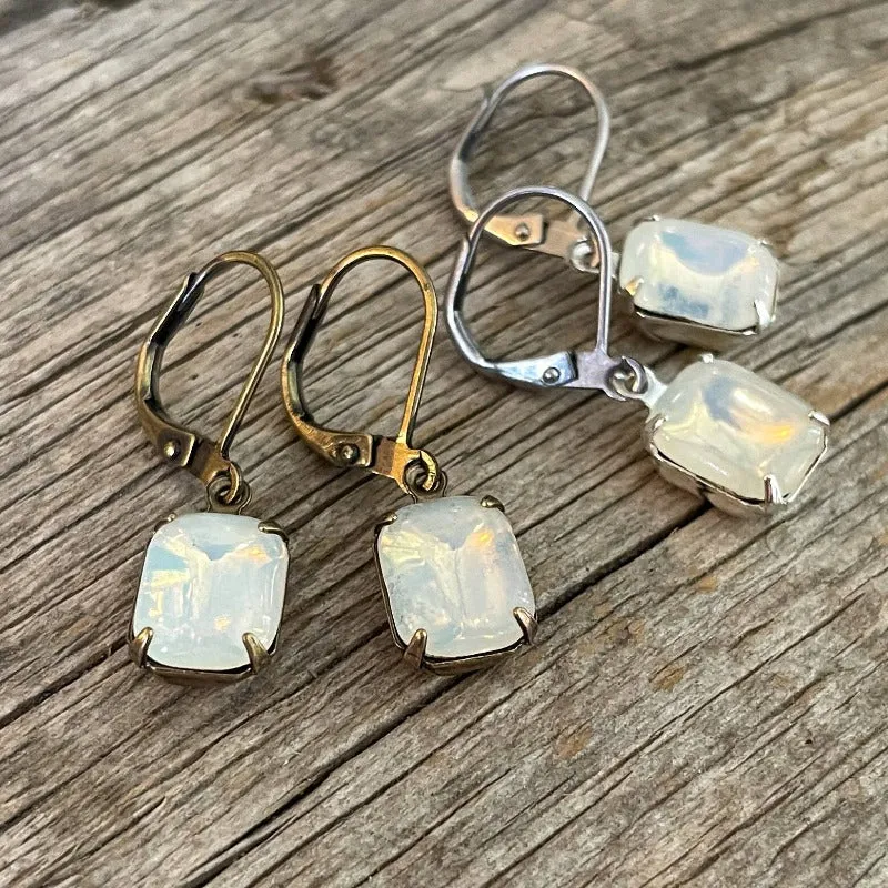 Milky Opal Vintage Glass Rhinestone Earrings