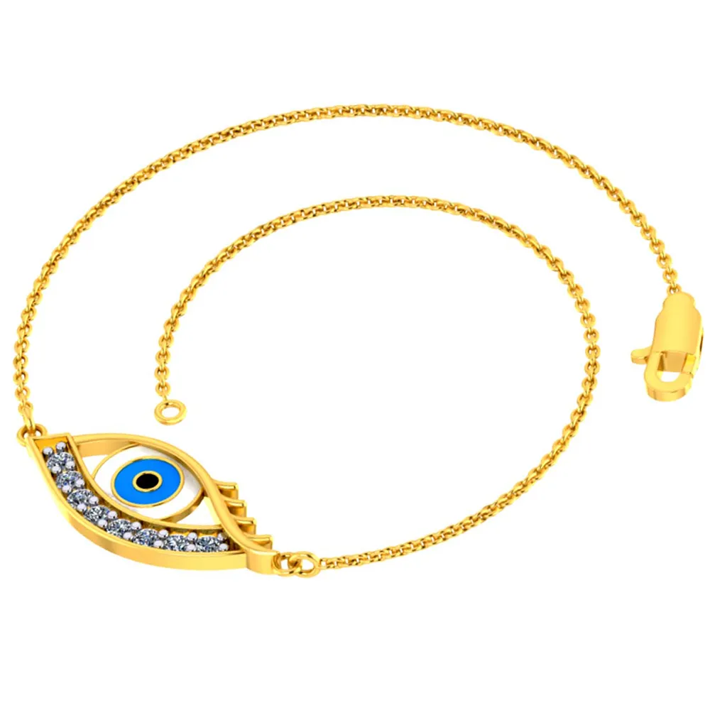 Minimal And Chic 14k Gold And Diamond Studded Evil Eye Bracelet From The Diamond Collection Of Pc Chandra Jewellers