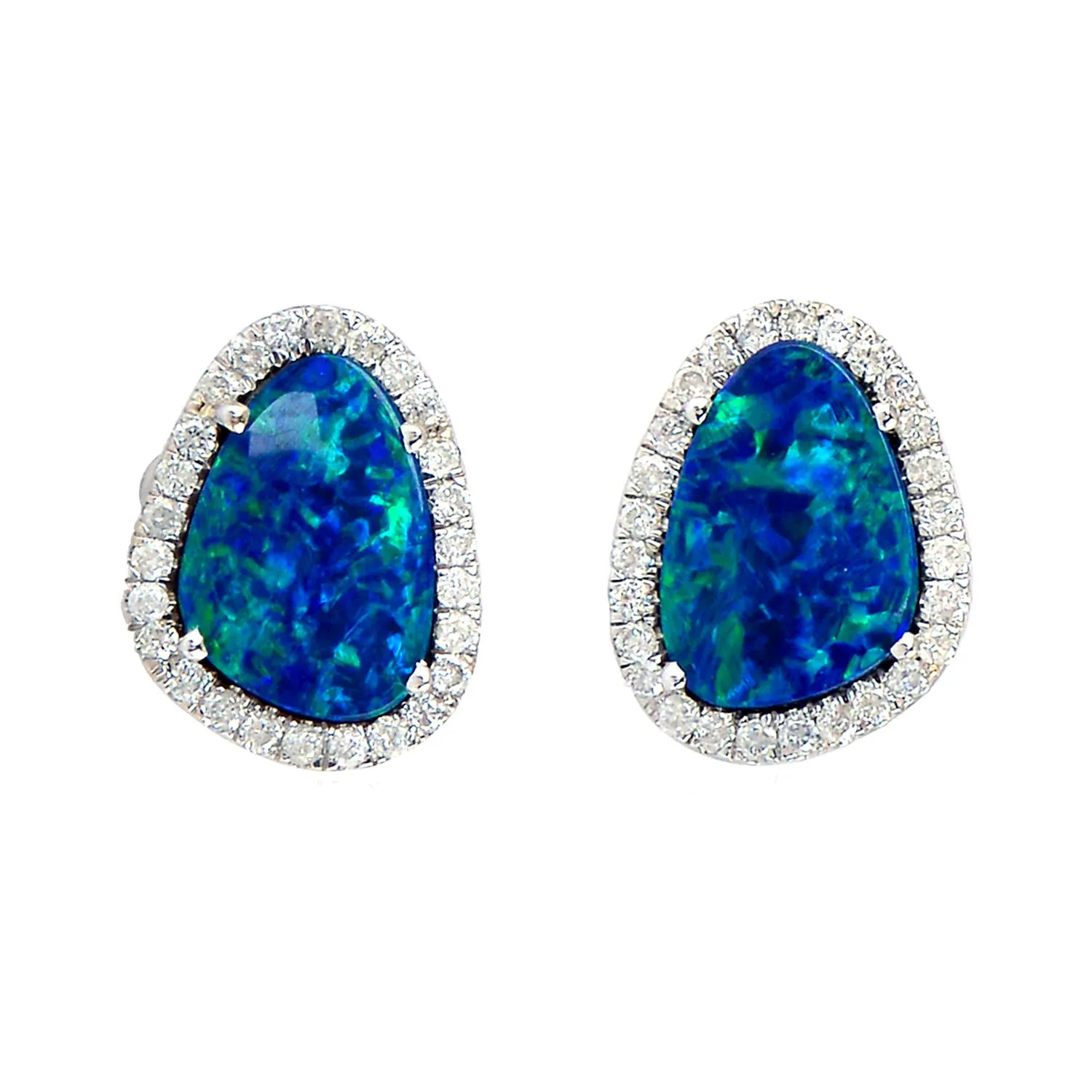 Mix Shape Opal Doublet Micro Pave Diamond Designer Stud In 18K White Gold Jewelry