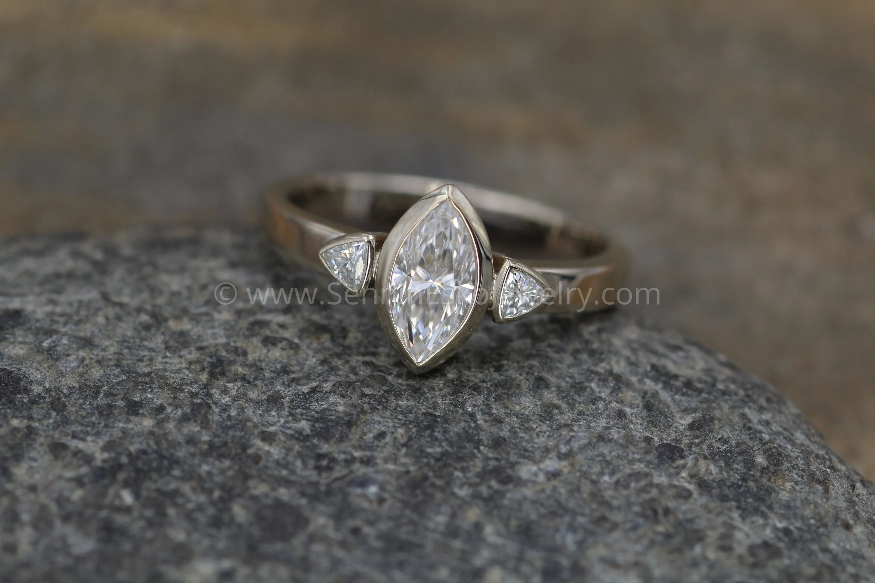 Moissanite White Gold Hand Made Vintage Inspired Engagement Ring - Marquise Ring