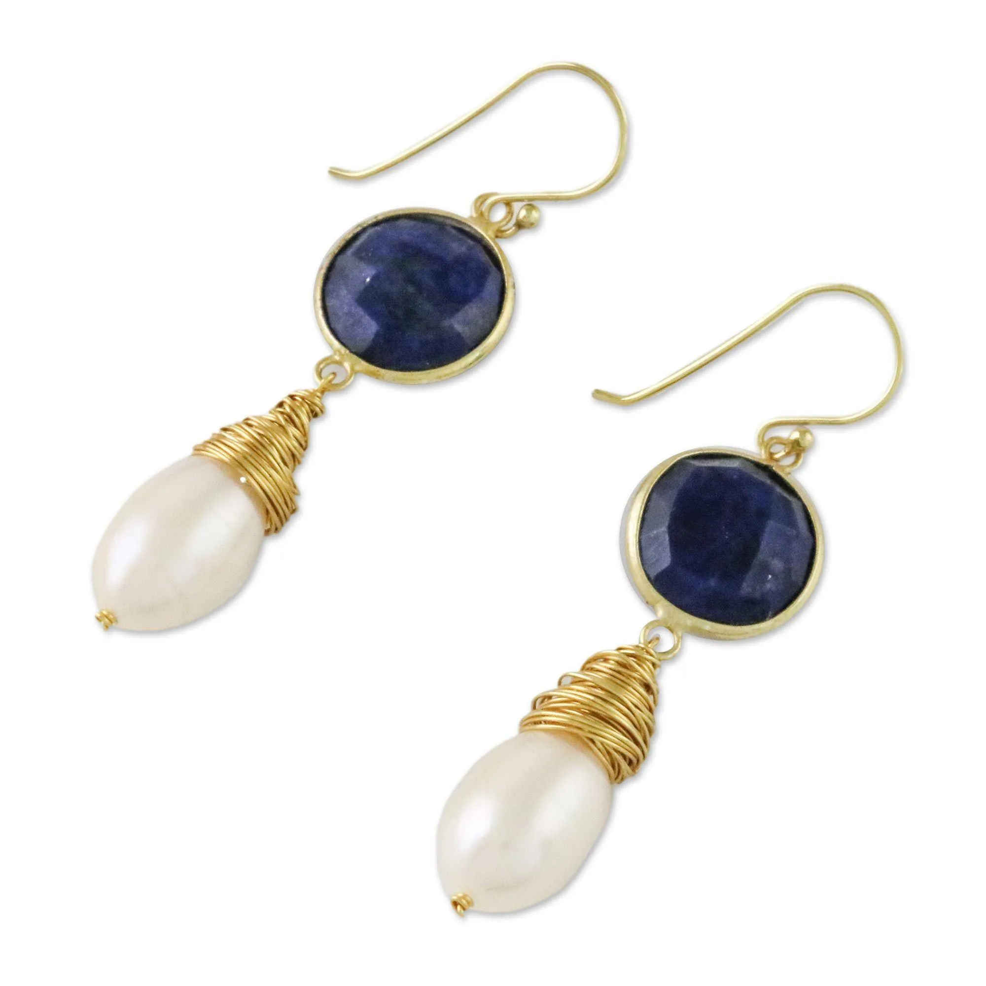 Moonlit Dawn Lapis & Pearl Gold-Plated Drop Earrings