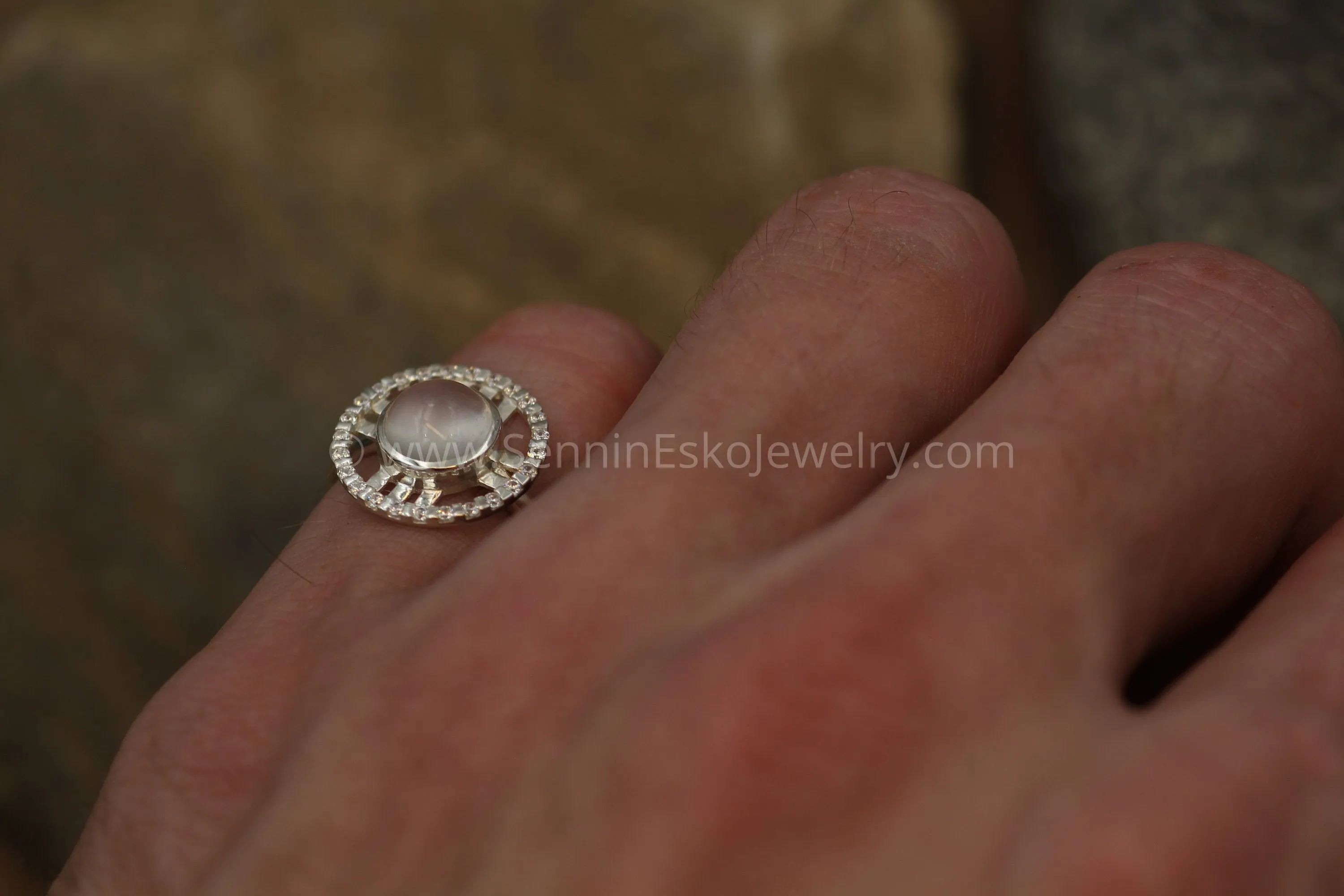 Moonstone and Diamond Bezel Ring - Moonstone Halo Ring - Moonstone Ring