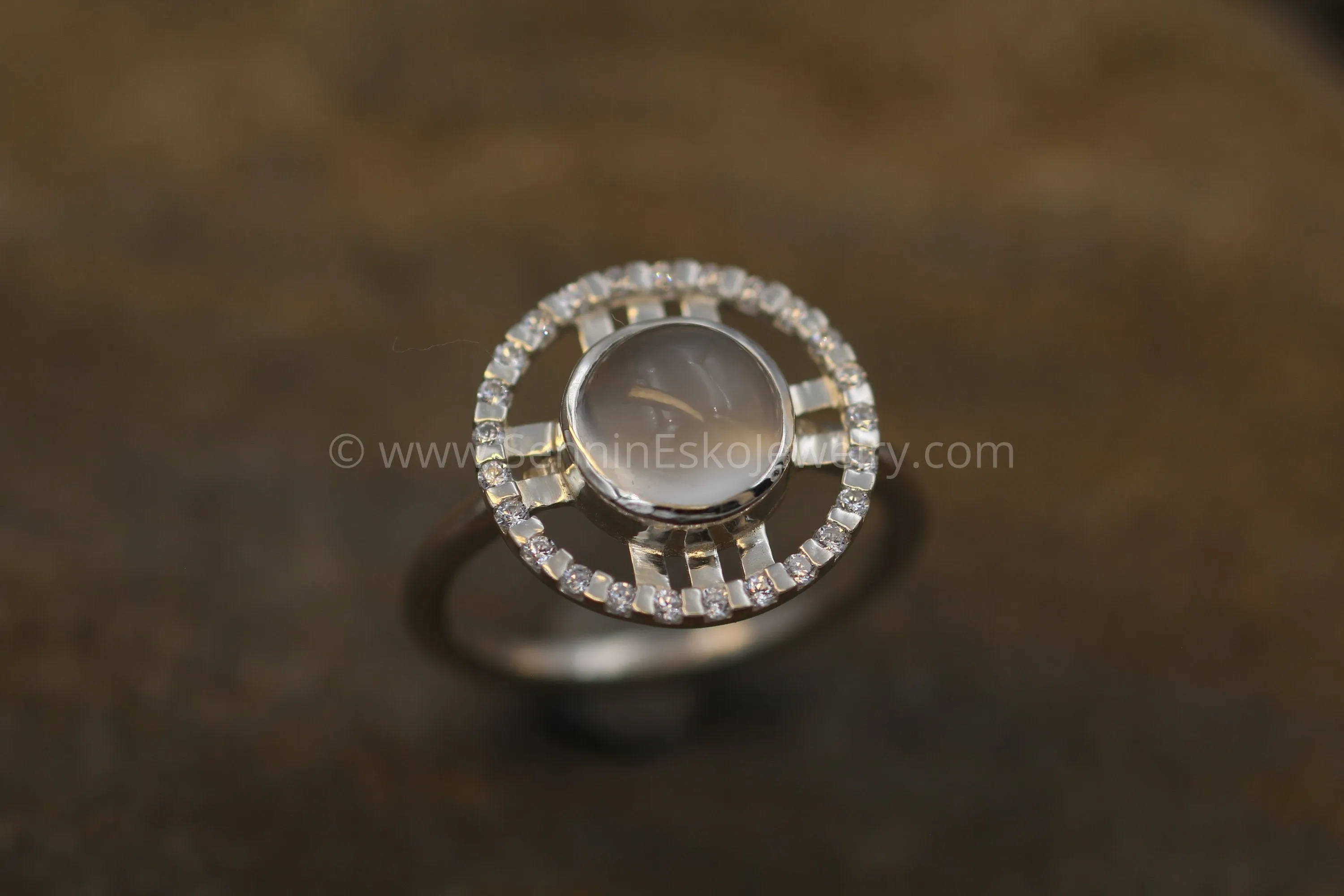 Moonstone and Diamond Bezel Ring - Moonstone Halo Ring - Moonstone Ring