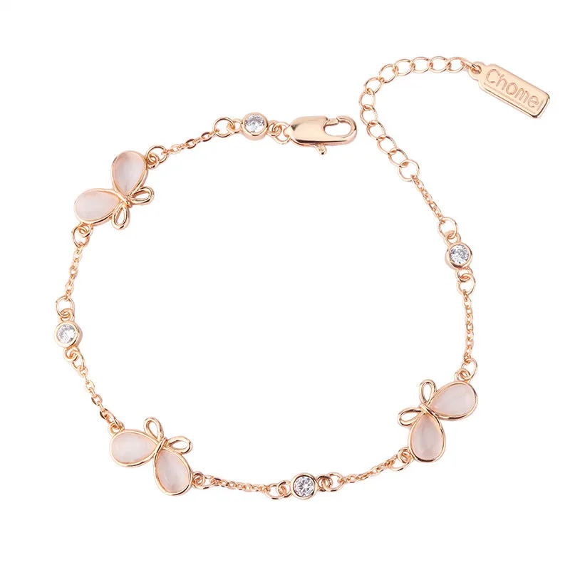 Mother of Pearl Butterflies with Zircon Silver Bracelet for Women