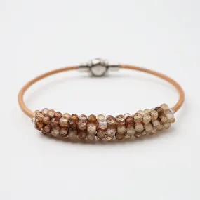 Multi-Faceted Natural Zircon on Natural Leather Bracelet