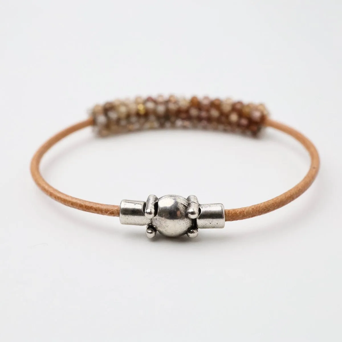 Multi-Faceted Natural Zircon on Natural Leather Bracelet